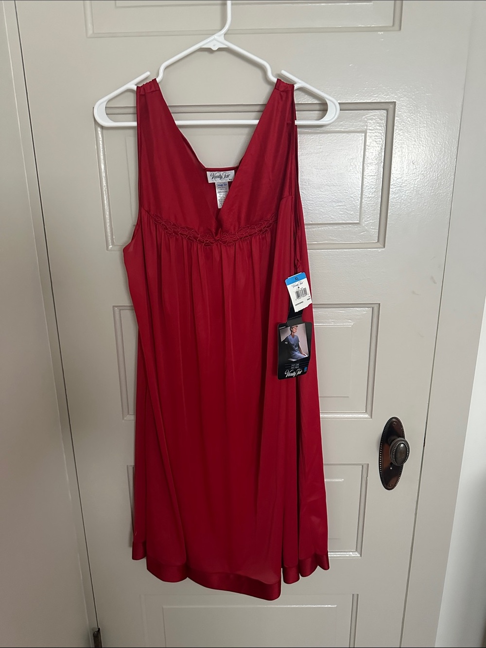 NWT Vanity Fair Red Satin Nightgown with V-Neck